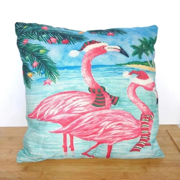Flamingo Holiday Pillow - Picture 1 of 13